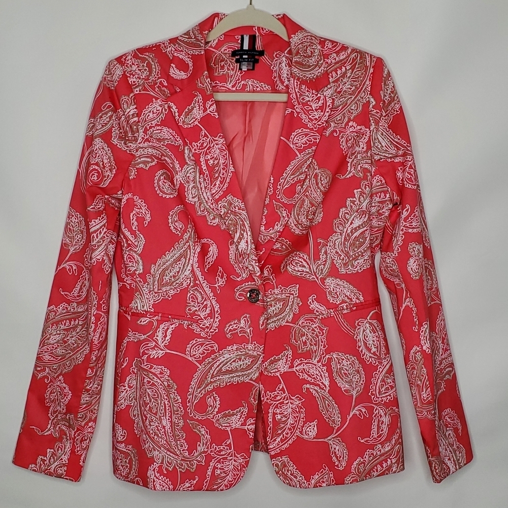 Women’s Pink Paisley Blazer - Tailored Single-Button Jacket